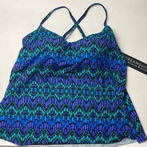 Women's Slimming V-Front Tankini Swimsuit Top Dreamsuit by Miracle Brands Sz 10 - Picture 2 of 9